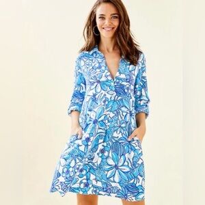 EUC Lilly Pulitzer Lilith Tunic Dress in Blue Pop Up Coronado Crab